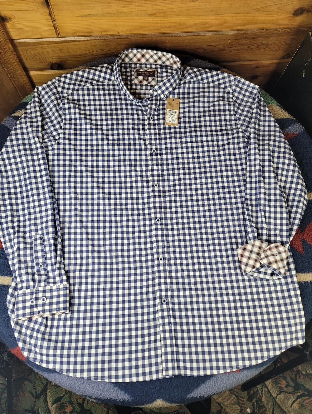 Johnston & Murphy Shirt Mens 3XL Blue White Gingham Check Long Sleeve Button New